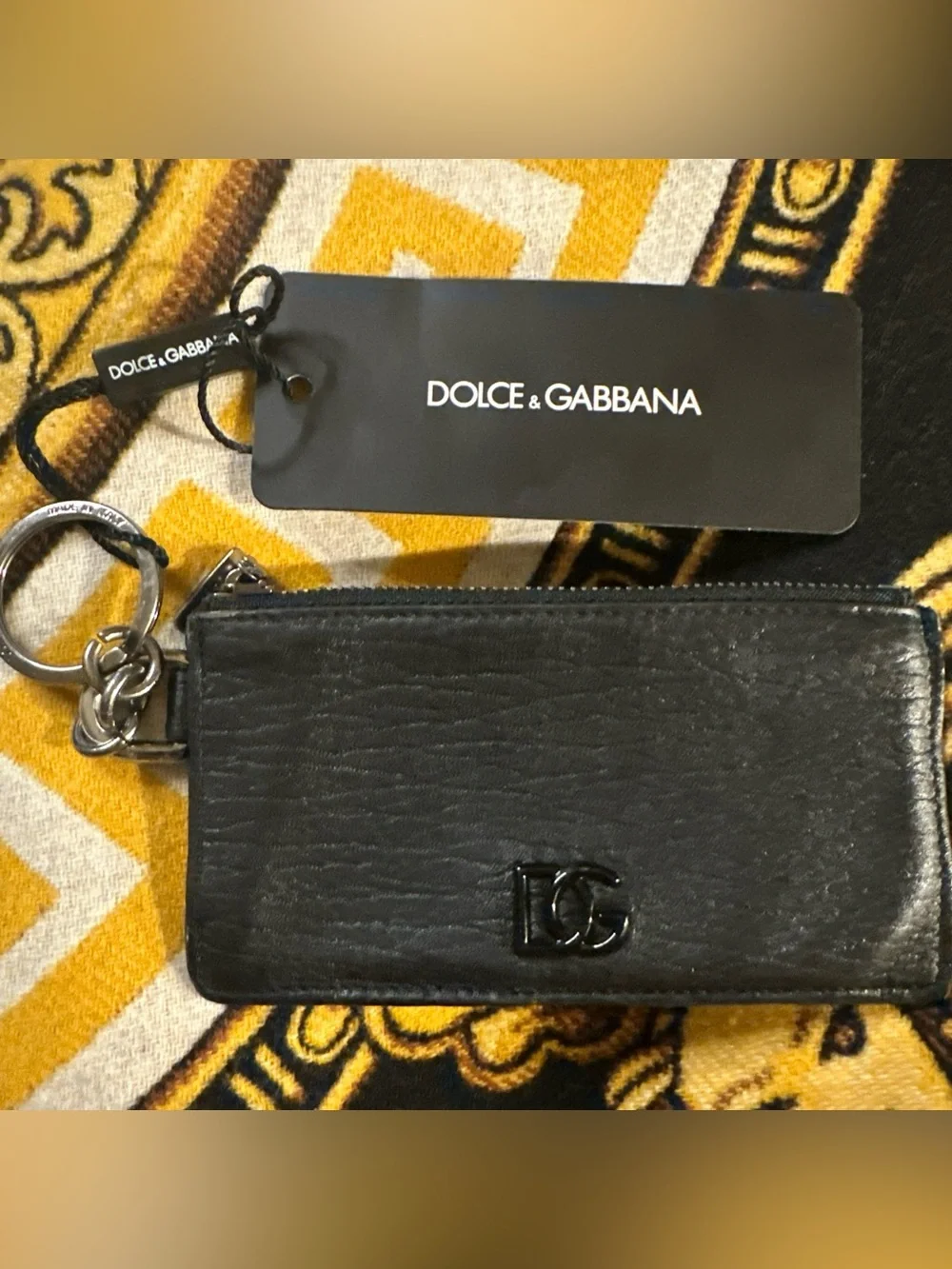 Dolce & Gabbana Black Leather Zip Card Holder with DG Emblem NWT
